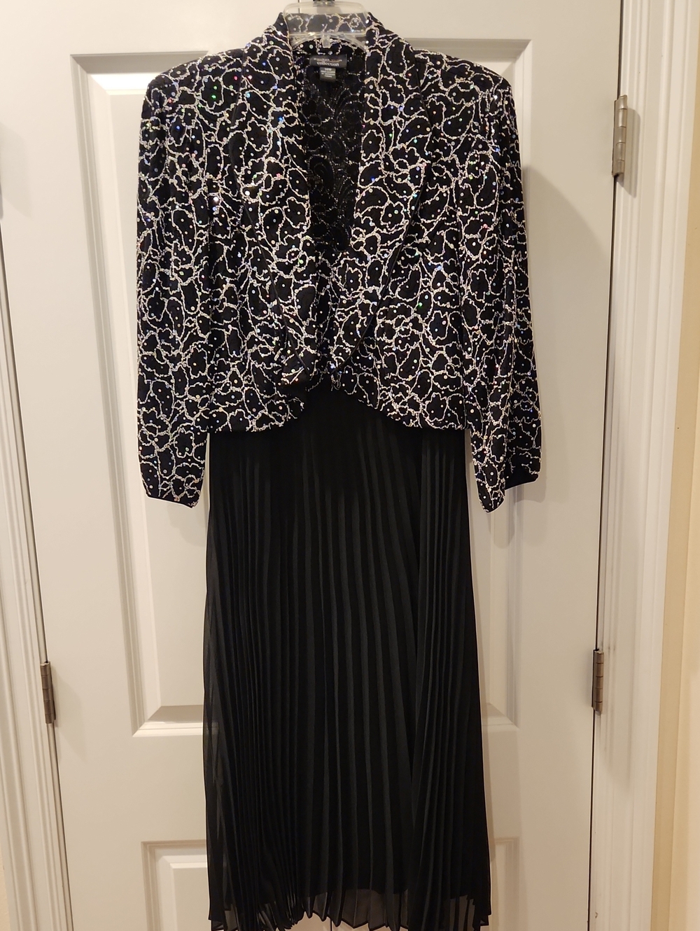 Dress Barn Black Pleated Midi Dress with Sequin-Embellished Bolero